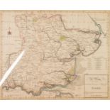 JOHN HARRSION 1787, HAND-COLOURED ANTIQUE MAP OF ESSEX, 13 3/4in x 17in (35 x 4cm), unframed but