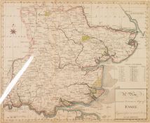 JOHN HARRSION 1787, HAND-COLOURED ANTIQUE MAP OF ESSEX, 13 3/4in x 17in (35 x 4cm), unframed but