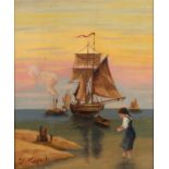 SARAH LOUISA KILPACK (1839 - 1909) OIL PAINTING ON CANVAS LAID ON THIN CARD Seascape with sailing