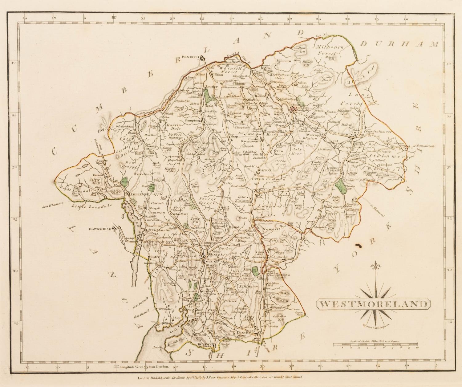 THREE ANTIQUE MAPS: TWO BY JOHN CARY CUMBERLAND, 10 ½? X 8 ¼? (26.6cm x 21cm) WESTMORELAND, hand - Image 2 of 3