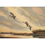 WINSTON MEGORAN AQUATINT PRINTED IN COLOUR Shelducks in the Evening Signed and inscribed in pencil 9