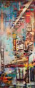 VICTOR COLESNICENCO, (NEMO), (b.1968) MIXED MEDIA ON CANVAS ?Brooklyn Diner at Night? Signed and