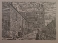 ROGER HAMPSON (1925 - 1996) LINOCUT ON GREY PAPER Cannon Mill Demolition Signed, titled and numbered