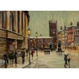 BERNARD McMULLAN (b.1952) OIL ON BOARD St. Ann?s Square, Manchester Signed 10 ¾? x 14 ¾? (27.3cm x