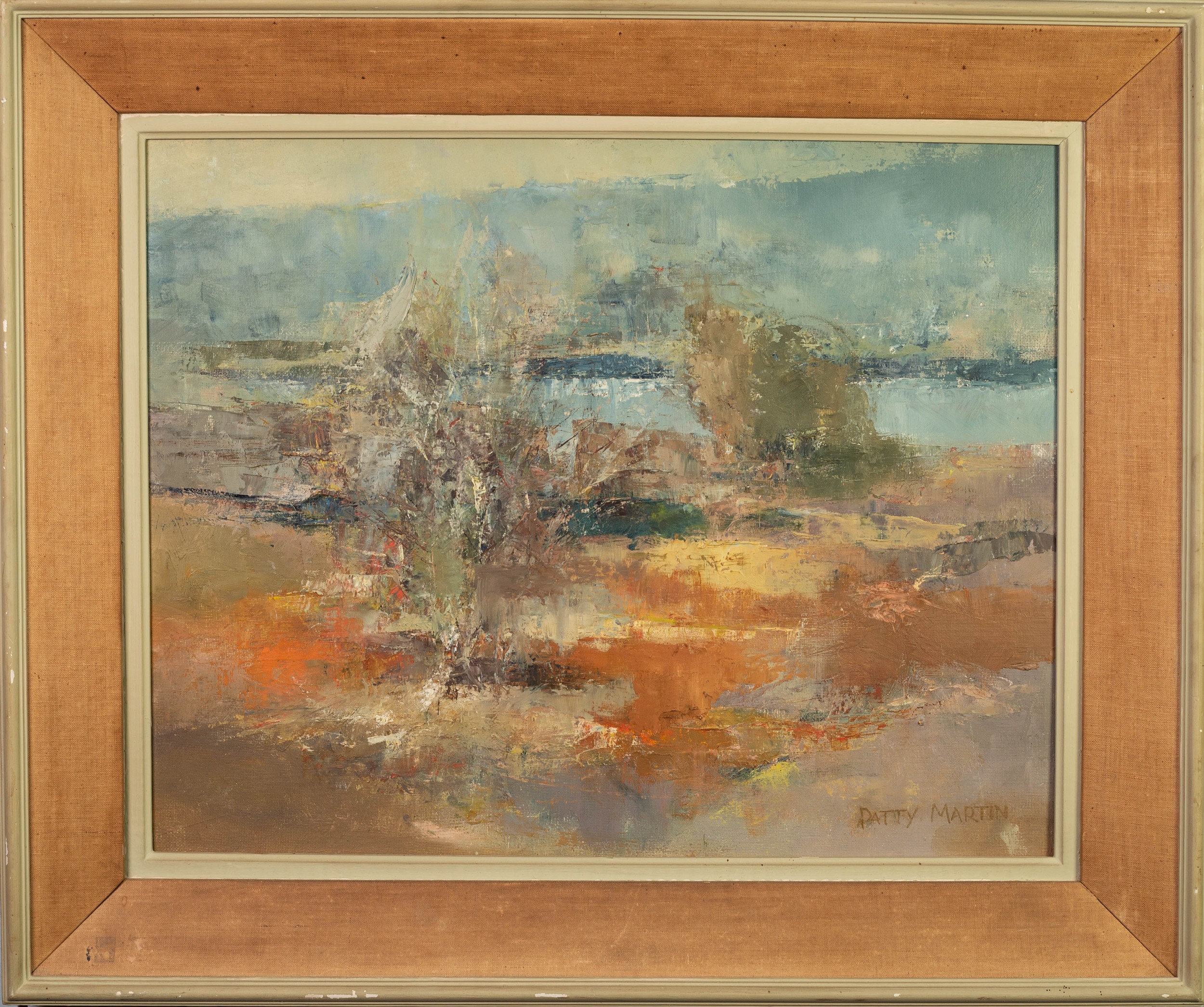 PATTY MARTIN (TWENTIETH CENTURY) OIL ON BOARD ?Lindow Common? Signed, titled to label verso and with - Image 2 of 2