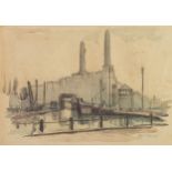 IAN GRANT (1904 - 1993) WATERCOLOUR DRAWING ON GREY PAPER Barton Power Station Signed lower right