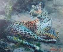 ROLF HARRIS (b. 1930) ARTIST SIGNED LIMITED EDITION COLOUR PRINT ON CANVAS ?Leopard Reclining at