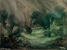 DAVID WILDE (1918-1974) ACRYLIC ON PAPER ?Rainy Platt Fields? Signed and titled 7 ½? x 10 ½? (19cm x