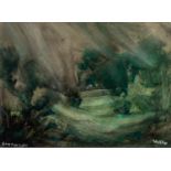 DAVID WILDE (1918-1974) ACRYLIC ON PAPER ?Rainy Platt Fields? Signed and titled 7 ½? x 10 ½? (19cm x