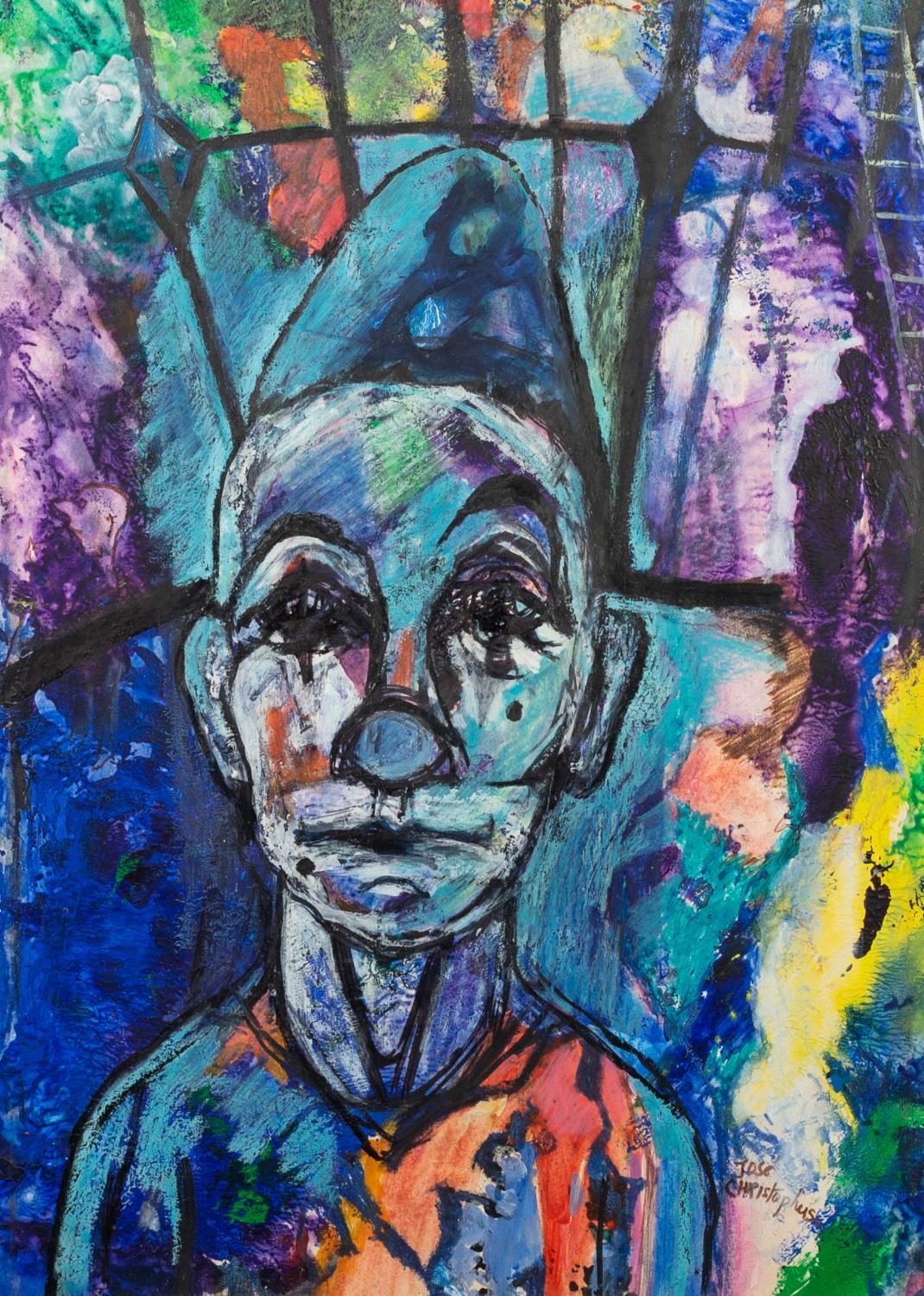 JOSE CHRISTOPHERSON (1914 - 2014) MIXED MEDIA ON PAPER A circus clown Signed lower right 20 3/4in