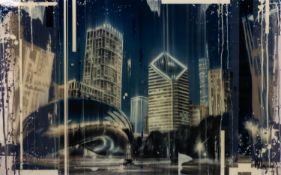 KRIS HARDY (b.1978) MIXED MEDIA ON CANVAS ?Chicago Reflections at Night? Signed, titled to gallery