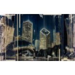 KRIS HARDY (b.1978) MIXED MEDIA ON CANVAS ?Chicago Reflections at Night? Signed, titled to gallery