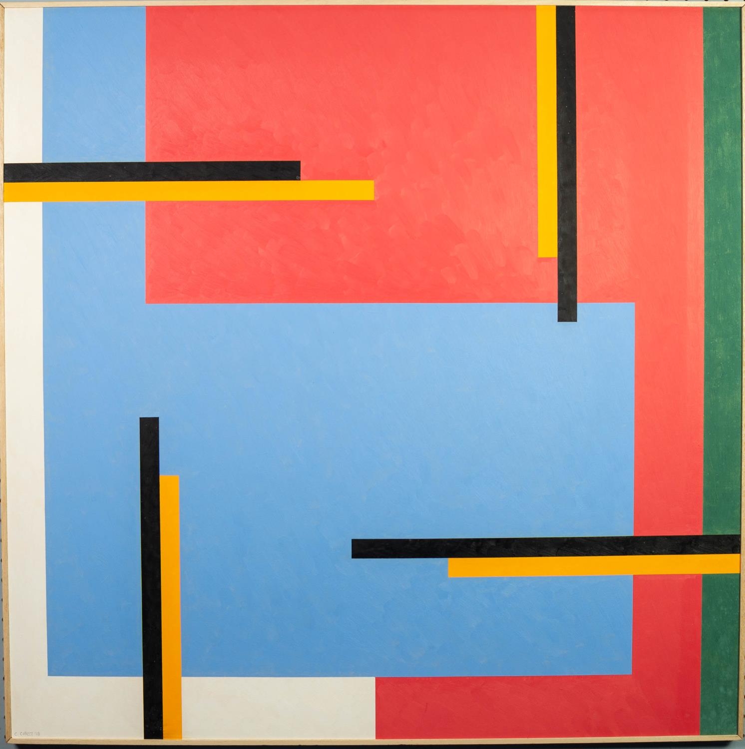 CHRISTOPHER CORAM (b. 1948) OIL PAINTING ON BOARD Rectilinear abstract Signed and dated (20)18 lower - Image 2 of 2