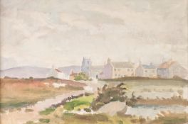 HARRY RUTHERFORD (1903 - 1985) OIL PAINTING ON ARTISTS BOARD Landscape with church and village 10