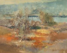 PATTY MARTIN (TWENTIETH CENTURY) OIL ON BOARD ?Lindow Common? Signed, titled to label verso and with