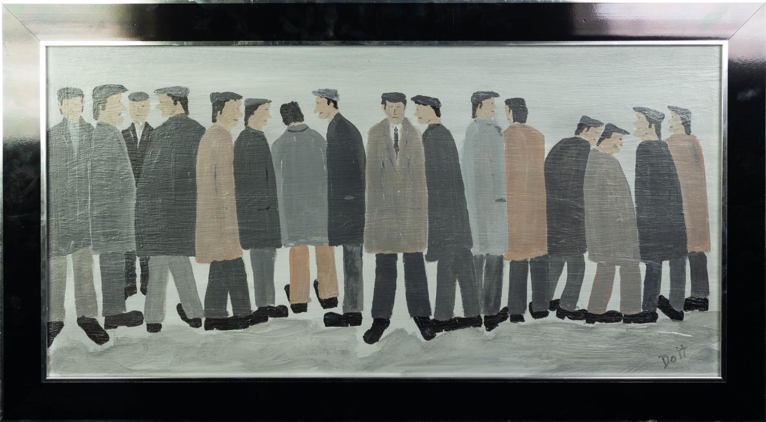 VINCENT DOTT (TWENTIETH/ TWENTY FIRST CENTURY) OIL ON BOARD ?The Workers No 11? Signed, titled to - Image 2 of 2