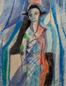 JOSE CHRISTOPHERSON (1914 - 2014) MIXED MEDIA ON PAPER Study of Harlequin type figure Signed lower