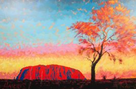 ROLF HARRIS (b. 1930) ARTIST SIGNED LIMITED EDITION COLOUR PRINT ON CANVAS ?Uluru Sunset Surprise