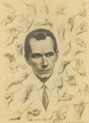 ENOCH FAIRHURST (1874-1945) PENCIL DRAWING  Portrait of Sir Malcolm Sargent with surround of 33
