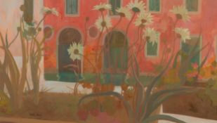 IRENE HALLIDAY (b.1931) GOUACHE DRAWING ?Canal Flower Boxes? Signed, titled to artist label verso 12