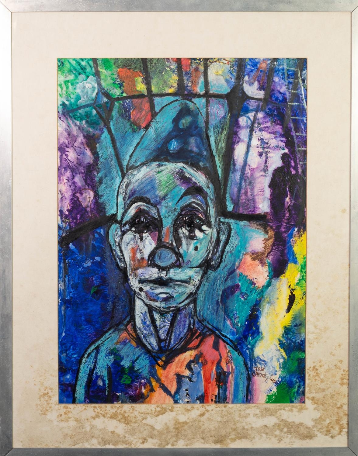 JOSE CHRISTOPHERSON (1914 - 2014) MIXED MEDIA ON PAPER A circus clown Signed lower right 20 3/4in - Image 2 of 2