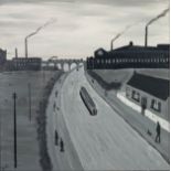 VINCENT DOTT (MODERN) MONOCHROME ACRYLIC ON BOARD ?Canal with Barge? Signed titled verso 17 ½? x