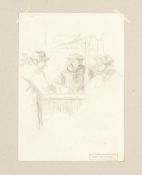 HARRY RUTHERFORD (1903 - 1985) PENCIL DRAWING Figures round a pub table Bears stamped signature