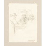 HARRY RUTHERFORD (1903 - 1985) PENCIL DRAWING Figures round a pub table Bears stamped signature