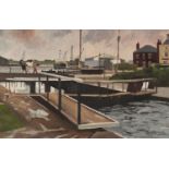 ROGER HAMPSON (1925 - 1996) OIL PAINTING ON BOARD 'Glasson Dock' Signed lower right, titled and