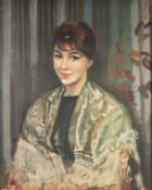 HARRY RUTHERFORD (1903 - 1985) OIL PAINTING ON CANVAS Half-length portrait of Olive Bagshaw Signed