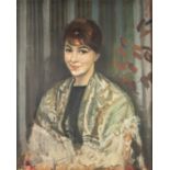 HARRY RUTHERFORD (1903 - 1985) OIL PAINTING ON CANVAS Half-length portrait of Olive Bagshaw Signed