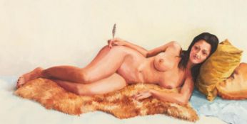 RICK ROBERTS OIL PAINTING ON BOARD Remember a Day (a Day Before Today), reclining female nude Signed