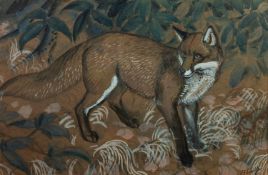 CHARLES FREDERICK TUNNICLIFFE (1901 - 1979) WATERCOLOUR ON BUFF PAPER Alert Fox Signed lower