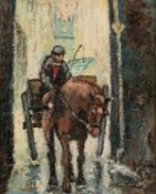WILLIAM TURNER (1920 - 2013) OIL PAINTING ON BOARD Old Horse, man in a horse-drawn cart Signed lower
