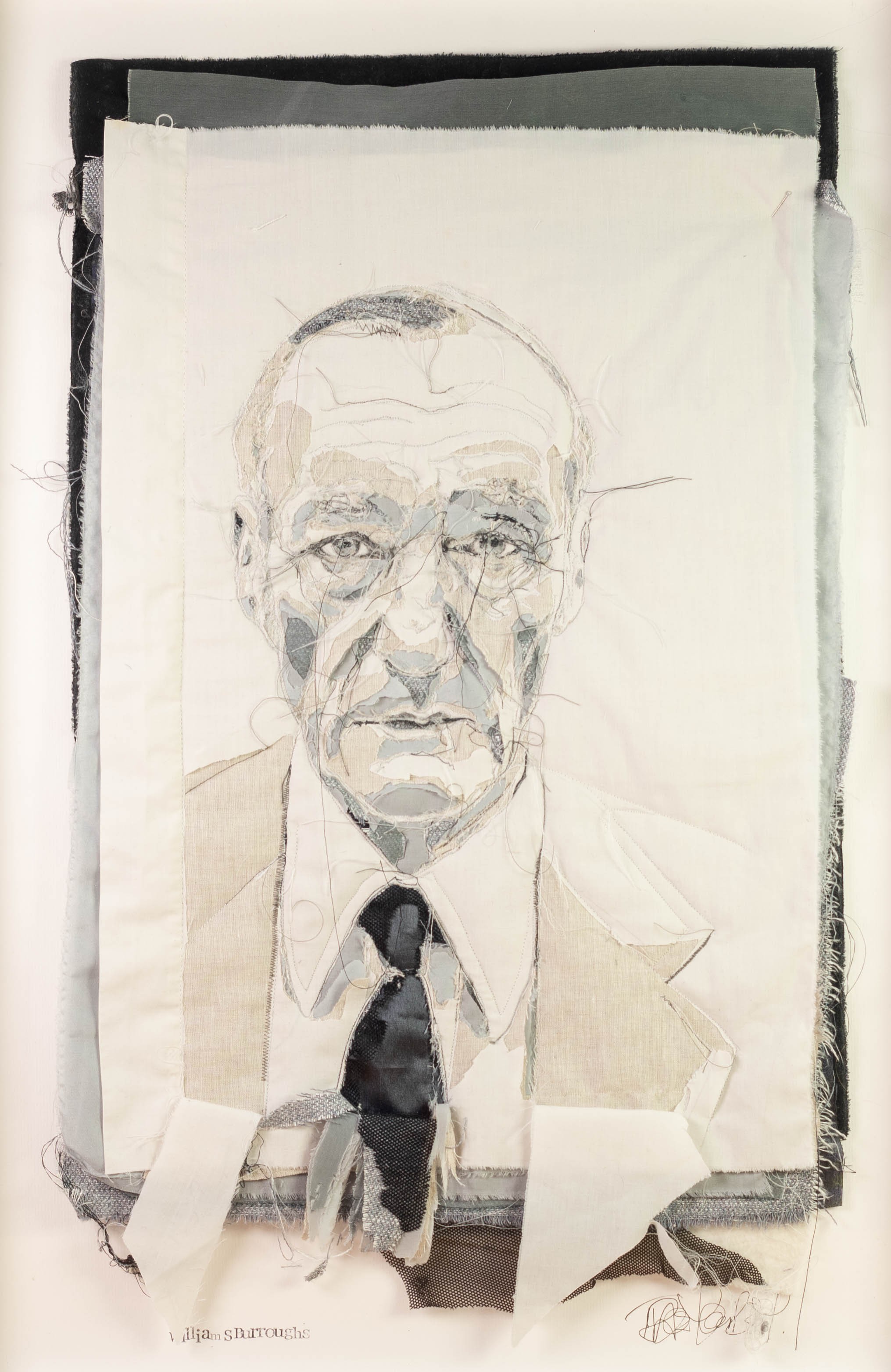 TRACEY COVERLEY (b.1970) FABRIC AND THREAD PORTRAIT ?William S Burroughs? Signed and titled 26 ½?