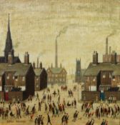 ARTHUR DELANEY (1927 - 1987) OIL PAINTING ON BOARD Industrial Scene with Churches and Chimneys,