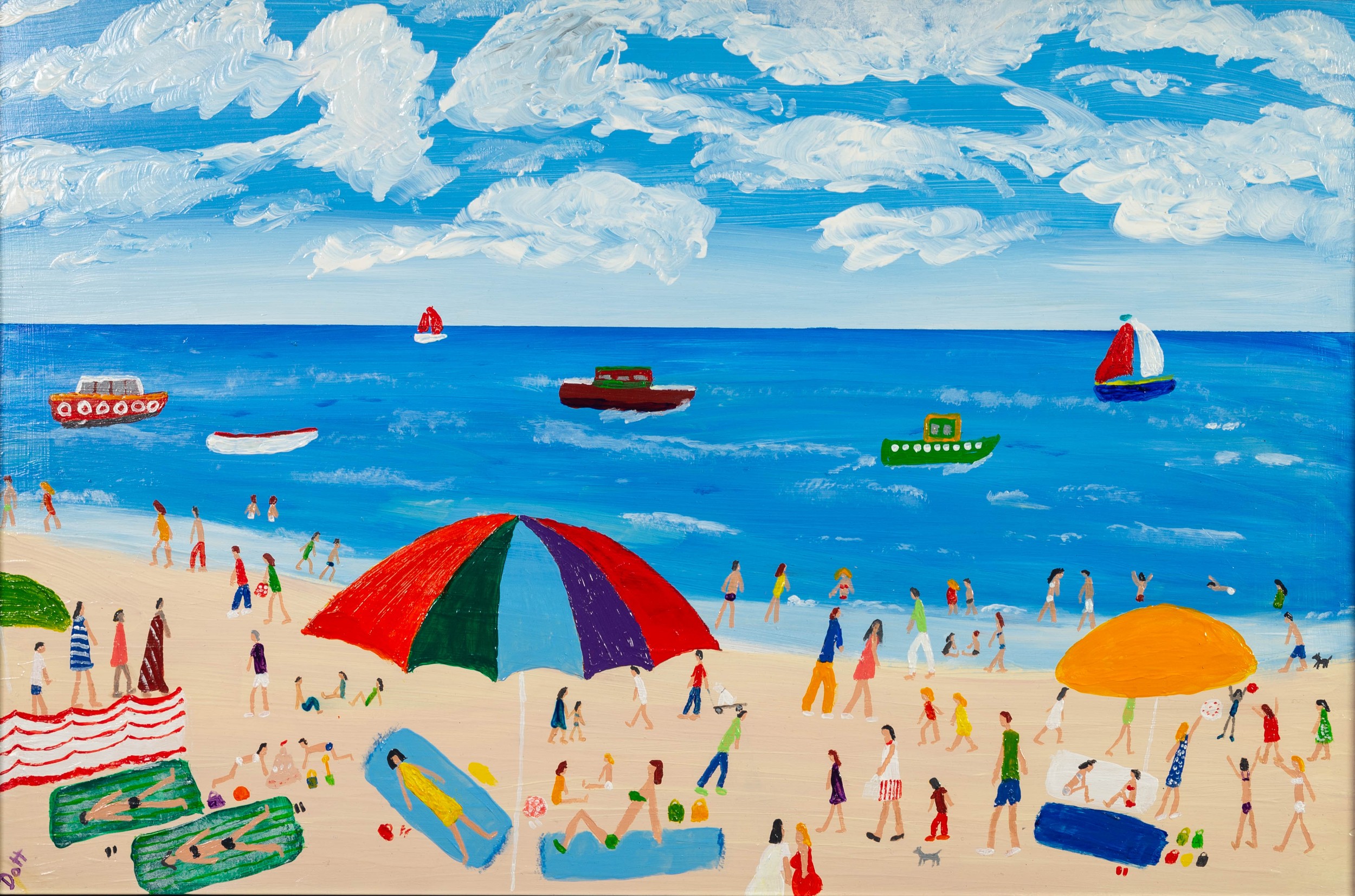 VINCENT DOTT (MODERN) ACRYLIC ON BOARD ?Perfect Beach Day? Signed, titled verso 15 ½? x 23 ½? (39.