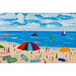 VINCENT DOTT (MODERN) ACRYLIC ON BOARD ?Perfect Beach Day? Signed, titled verso 15 ½? x 23 ½? (39.