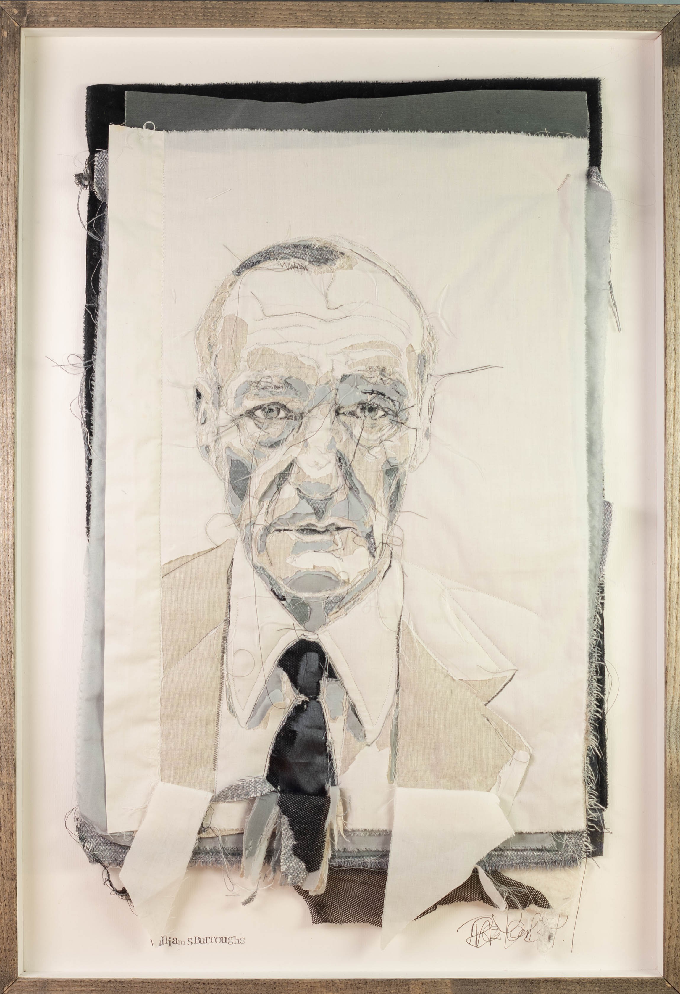 TRACEY COVERLEY (b.1970) FABRIC AND THREAD PORTRAIT ?William S Burroughs? Signed and titled 26 ½? - Image 2 of 2