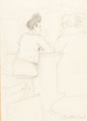 HARRY RUTHERFORD (1903 - 1985) PENCIL DRAWING Two women at a bar counter Signed lower right 6 3/