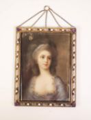 FRENCH SCHOOL (LATE NINETEENTH/EARLY TWENTIETH  CENTURY)  RECTANGULAR PORTRAIT MINIATURE ON IVORY