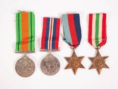 FOUR WORLD WAR II MEDALS AND RIBBONS, viz 1939-1945 Medal, 'The Defence' medal 1939-45; 1939-45 Star