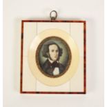 N. VECER, 20TH CENTURY PORTRAIT MINIATURE of a gentleman with black curly hair and sideburns,