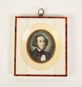 N. VECER, 20TH CENTURY PORTRAIT MINIATURE of a gentleman with black curly hair and sideburns,