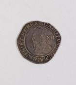 A CHARLES I HAMMERED SILVER SHILLING, Porcullis Mint mark for Town Mint 1633-4 (F)