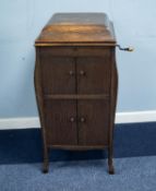 CIRCA 1920's H.M.V. SPRING DRIVEN GRAMOPHONE, IN FREE STANDING OAK TALL CABINET, with two small