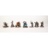 SEVEN HEAVY CAST WHITE METAL FIGURES FROM THE 'MYTH AND MAGIC COLLECTORS CLUB' six set with a