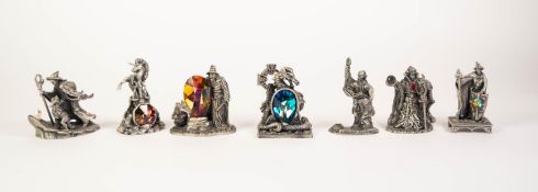 SEVEN HEAVY CAST WHITE METAL FIGURES FROM THE 'MYTH AND MAGIC COLLECTORS CLUB' six set with a