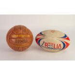 OLDHAM ATHLETIC ?100 YEARS AT BOUNDARY PARK? SIGNED BROWN LEATHER FOOTBALL, 2006-2007 season,