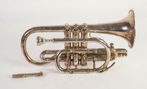 BESSON CLASS A ELECTROPLATED CORNET PROTOTYPE No 108492 with mouth piece, in plush lined brown